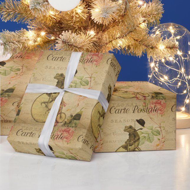 Papier Cadeau Français Ephemera Grenouille équitation Vélo Flora (Vacances)