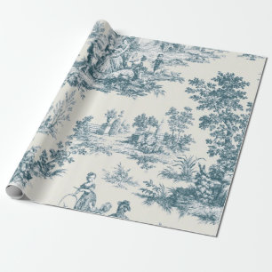 Papier Cadeau Français toile de jouy sauge découpage vert