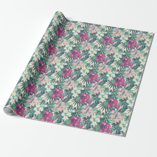 Papier Cadeau Frangipani Tropical : Vintage rose-blanc.