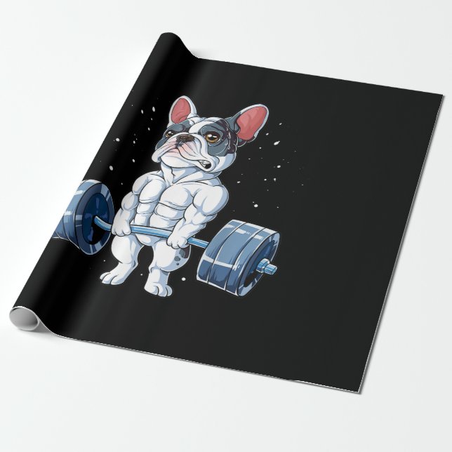 Papier Cadeau French Bulldog Poids Funny Deadlift Gym (Déroulé)