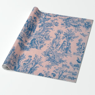 Papier Cadeau French toile de jouy Découpage bleu et rose