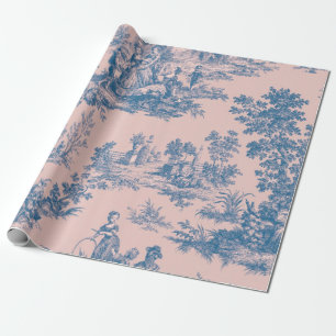 Papier Cadeau French toile de jouy Découpage bleu et rose