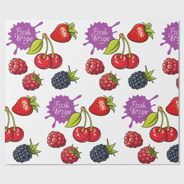 Papier Cadeau Fresh Red Berries and Cherries (Plat)