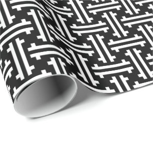 Papier Cadeau Fret chinois Art déco, noir et blanc