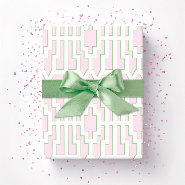 Papier Cadeau Fretwork Chippendale rose et vert (Créateur téléchargé)