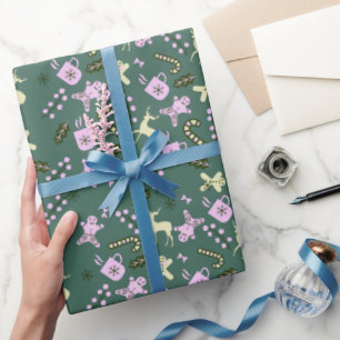 Papier Cadeau Friandises de Noël cerf pain d'épices canne à sucr