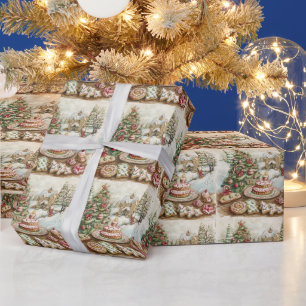 Papier Cadeau Friandises et biscuits de Noël, sapin de Noël