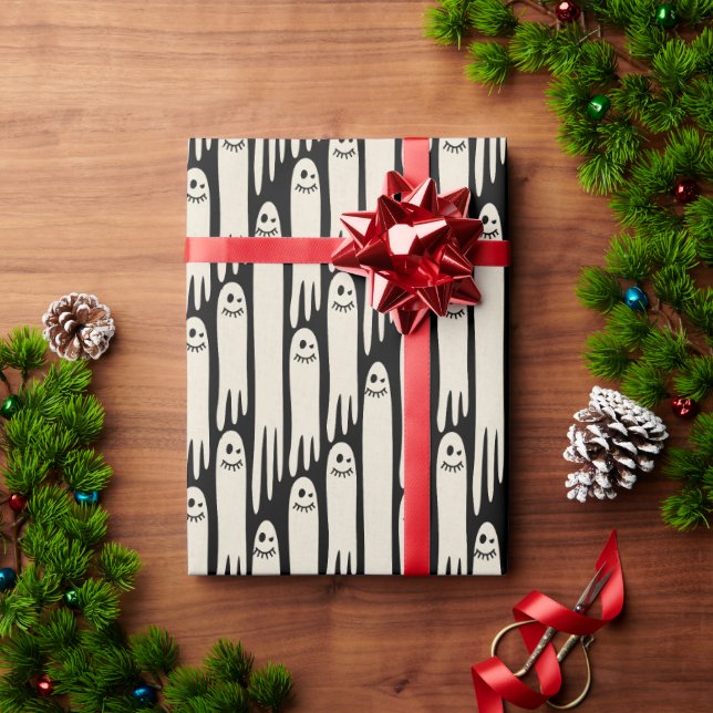 Papier Cadeau Friendly Ghosts on Cream and Pink - Halloween Patt (Cadeau de vacances)