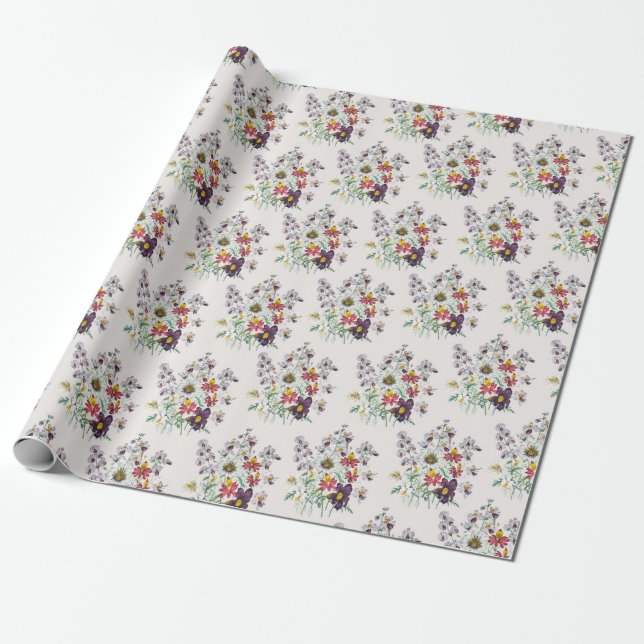 Papier cadeau Fringeflowers et fleurs de Salpiglos (Déroulé)
