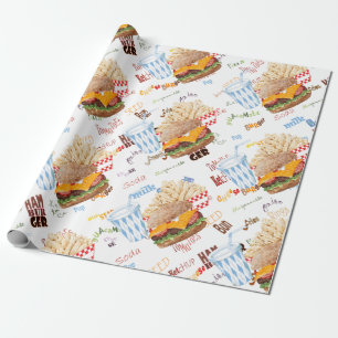 Papier Cadeau Frites de hamburger restauration rapide BBQ Diner