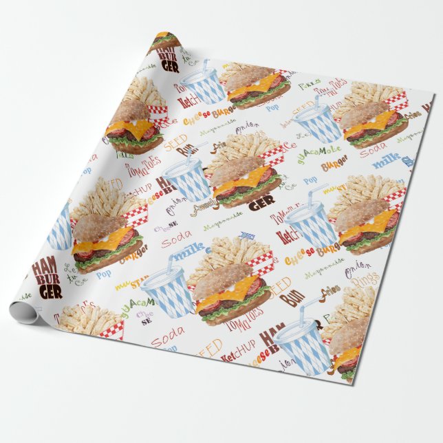 Papier Cadeau Frites de hamburger restauration rapide BBQ Diner (Déroulé)