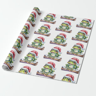 Papier Cadeau Frog à la mode Santa Hat Noël