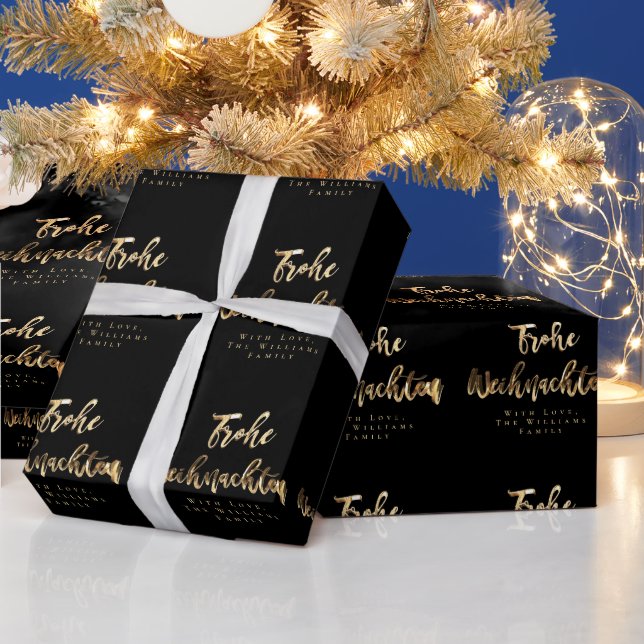 Papier Cadeau Frohe Weihnachten Elegant Black Gold Script allema (Vacances)
