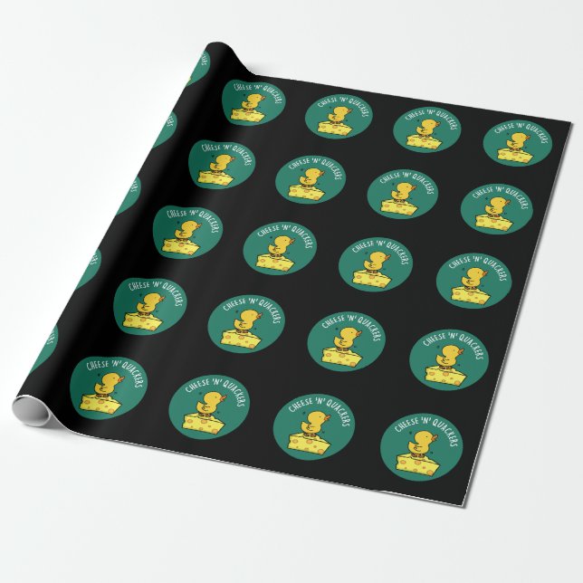 Papier Cadeau Fromage Et Quackers Drôle Canard Pun Dark BG (Déroulé)