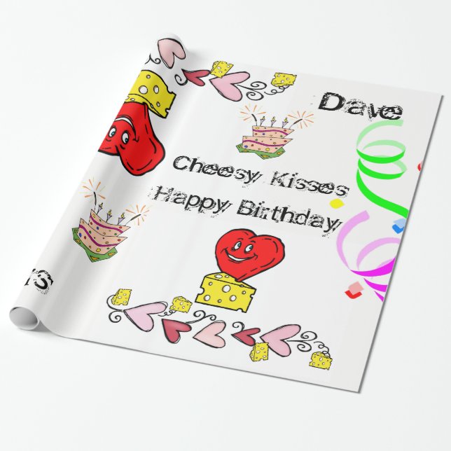 Papier Cadeau Fromage Rouge Coeur Joyeux Anniversa (Déroulé)