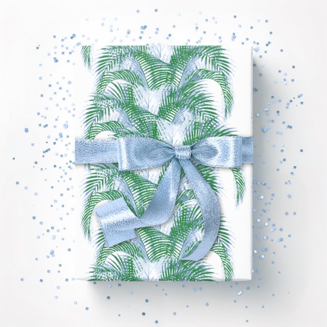 Papier Cadeau Frondes de palmier en bleu et vert (Créateur téléchargé)