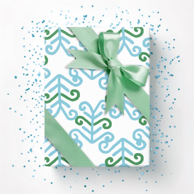 Papier Cadeau Frondes ondulées vert et aqua (Créateur téléchargé)