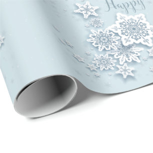 Papier Cadeau Frosty Blue Snowflakes Joyeuses Fêtes
