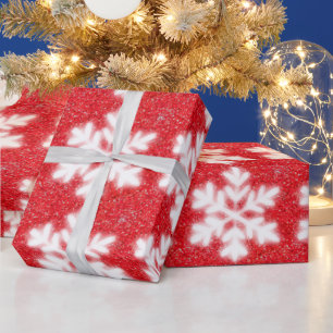 Papier Cadeau Frosty red North Pole snowflakes   sparklinw