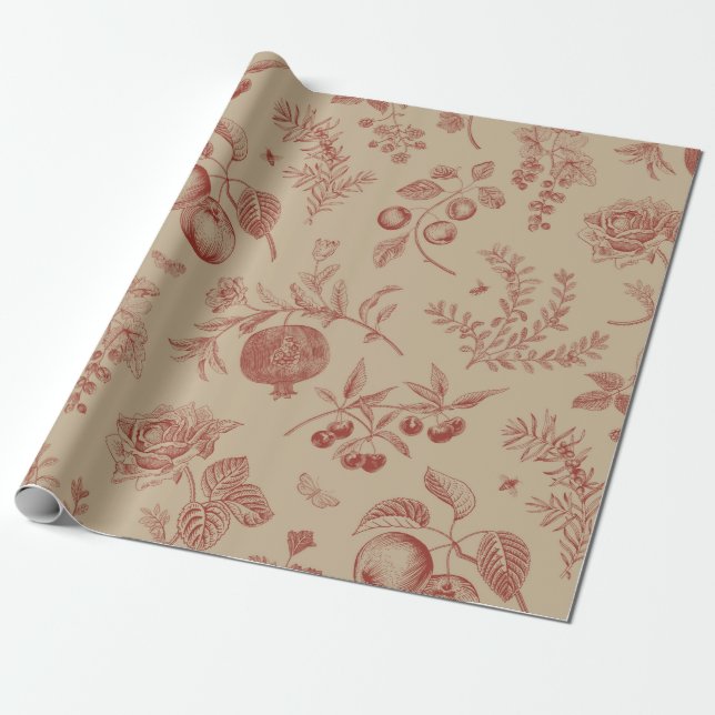 Papier Cadeau Fruit,  berry and flowers. Autumn seamless pattern (Déroulé)