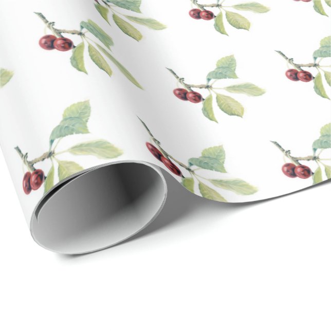 Papier Cadeau Fruit Cherry 004 — Wrapping Paper (Coin rond)