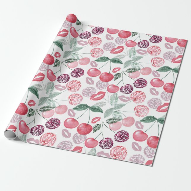 Papier Cadeau Fruit de cerise rouge élégant (Déroulé)