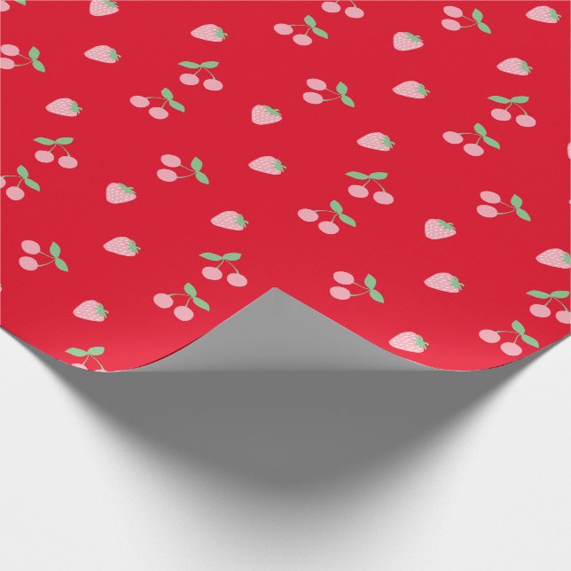 Papier Cadeau Fruit de Fruit de Cerise Rose Motif Rouge (Coin)
