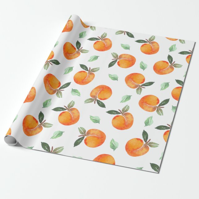 Papier Cadeau Fruit de Pêche Aquarelle (Déroulé)