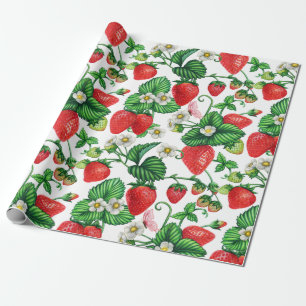 Papier Cadeau Fruit fraise et floraison fraise Vibrant