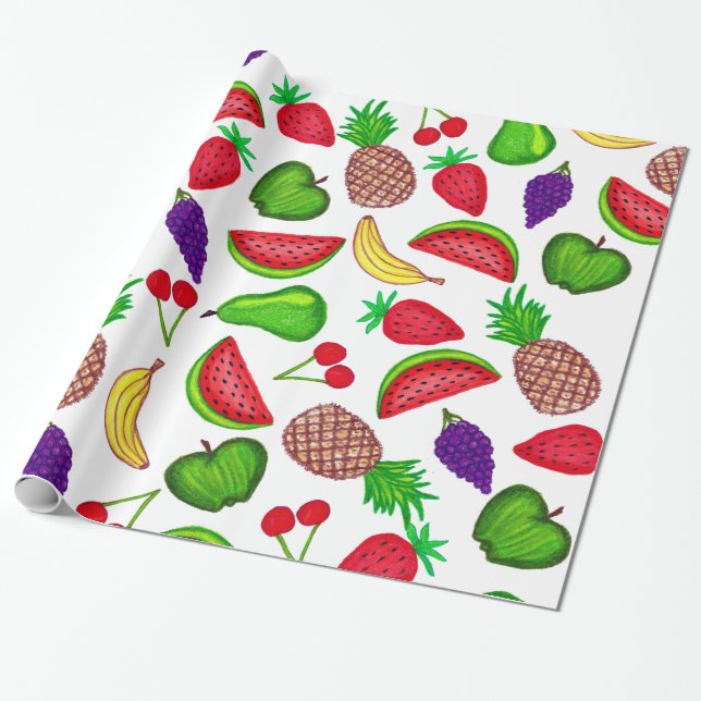 Papier Cadeau Fruit mélangé d'été tiré par la main fruité de (Déroulé)
