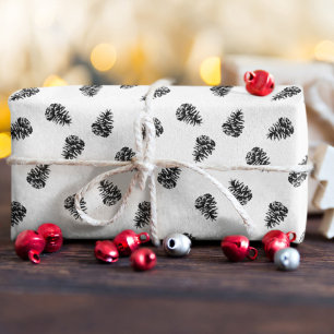 Papier Cadeau Fruit Noir Et Blanc Arbre À Pins Noir Élégant Noël