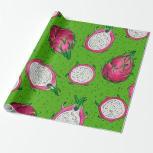 Papier Cadeau Fruit rouge dragon vert