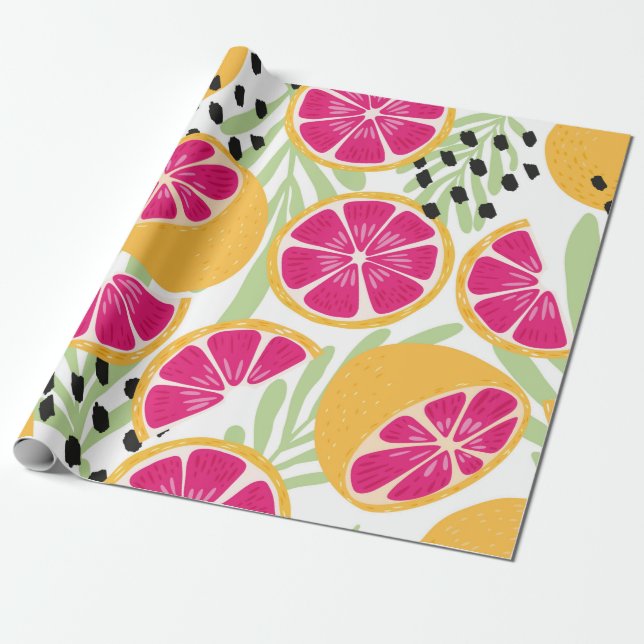 Papier Cadeau Fruit sans couture motif, pamplemousse à l tropica (Déroulé)
