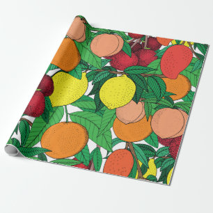 Papier Cadeau Fruit seamless pattern, hand drawn sketch, orange,