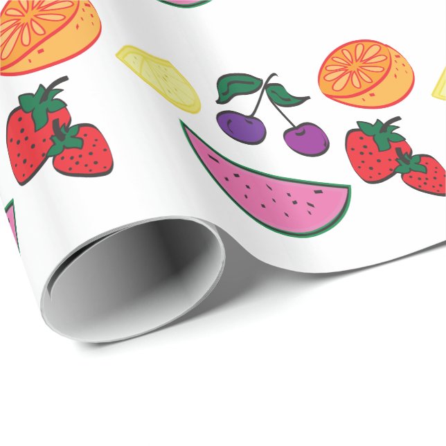 Papier Cadeau Fruits colorés Motif d'été, Cool (Coin rond)