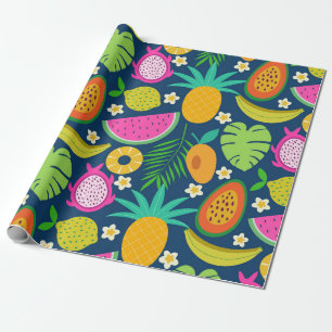 Papier Cadeau Fruits de banane ananas tropicale pastèque 