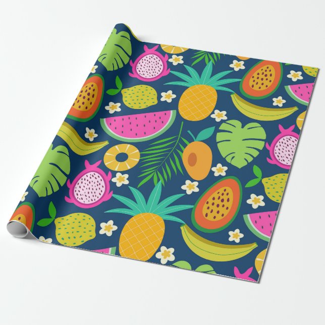 Papier Cadeau Fruits de banane ananas tropicale pastèque  (Déroulé)