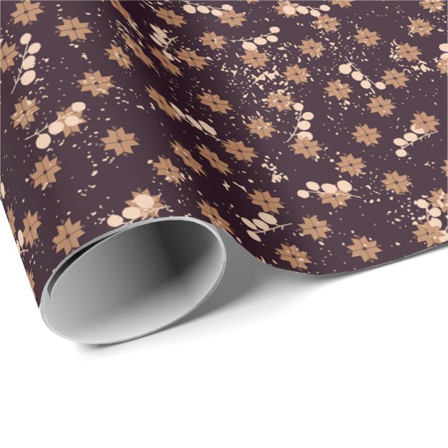 Papier Cadeau Fruits de neige de baies de Noël en saison noire (Coin rond)