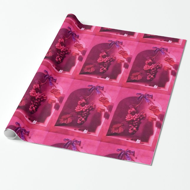 Papier Cadeau FRUITS DE SAISON - PROSPÉRITÉ Fuchsia Rose rouge (Déroulé)