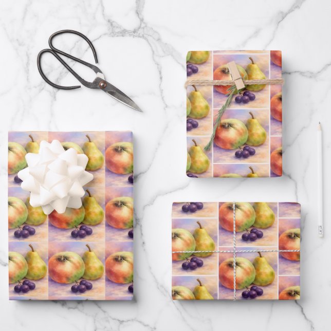 Papier Cadeau Fruits du Verger | Assortiment Pomme (Recto)