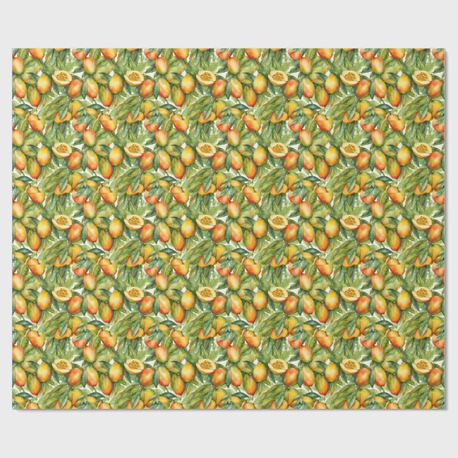 Papier Cadeau Fruits et feuilles de mangue  (Plat)