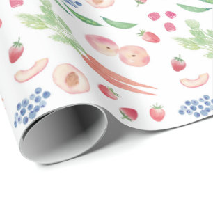 Papier Cadeau Fruits et légumes colorés Marché des fermiers d'ét