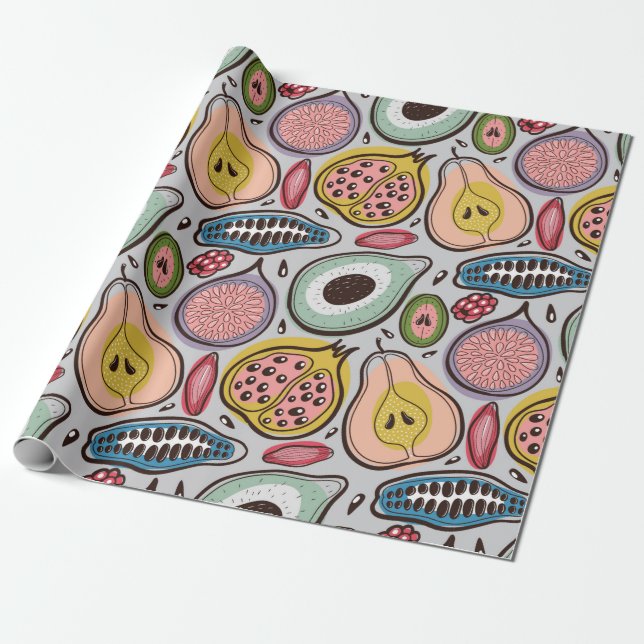 Papier Cadeau Fruits motif sans soudure (Déroulé)