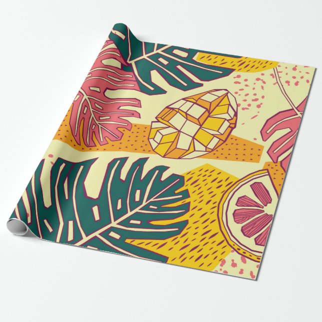 Papier Cadeau Fruits tropicaux, design motif (Déroulé)