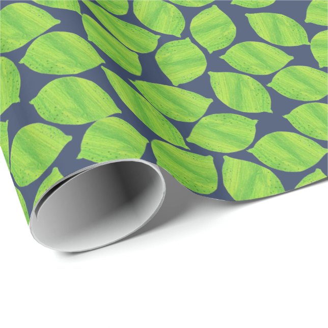 Papier Cadeau Fruity Green Limes, Arrière - plan bleu à Customis (Coin rond)