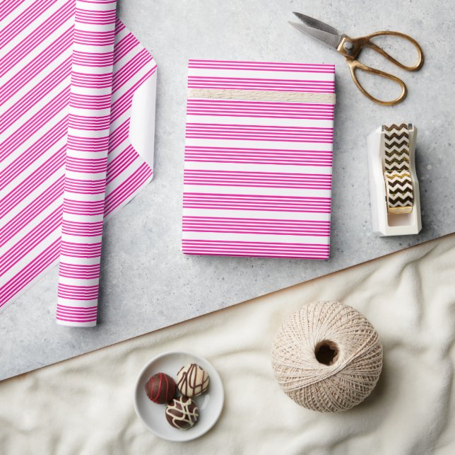 Papier Cadeau Fuchsia et blanc cinq bandes motif (Artisanat)