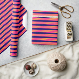 Papier Cadeau Fuchsia et rayures jaunes avec bleu marine