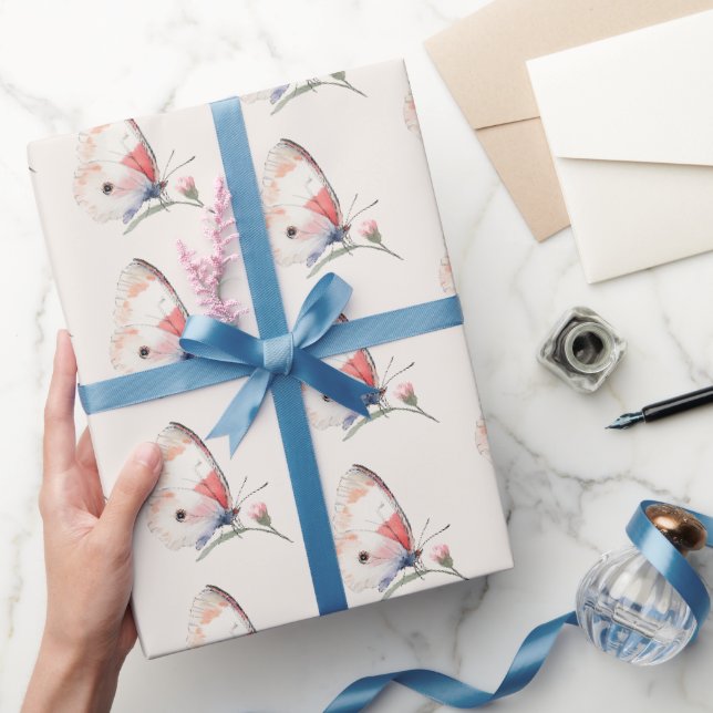 Papier Cadeau Fuchsia Papillon Floral Anniversaire (Cadeaux)