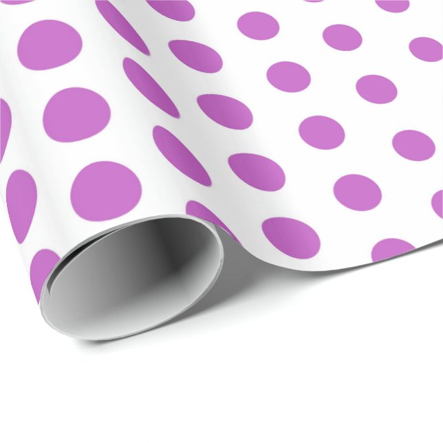 Papier Cadeau Fuchsia Polka Dot Blanc moderne (Coin rond)