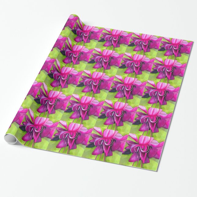 Papier Cadeau Fuchsia pop art watercolour flower (Déroulé)